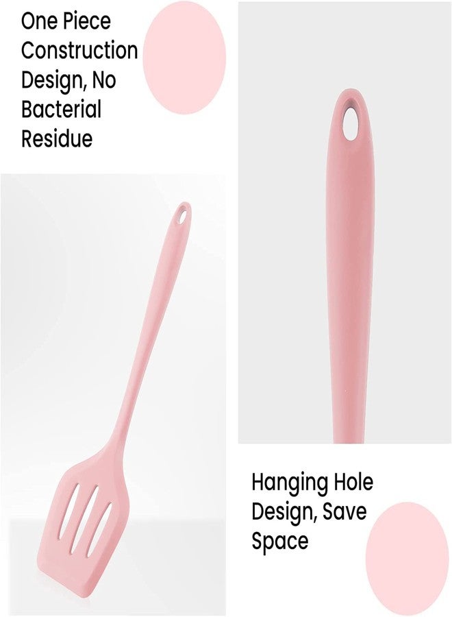 TASKHOUSE Long Silicone Slotted Spatula Non-Stick Cooking Turner Kitchen Utensil for Eggs, Pancakes (Pink, Pack of 2) - Image 2